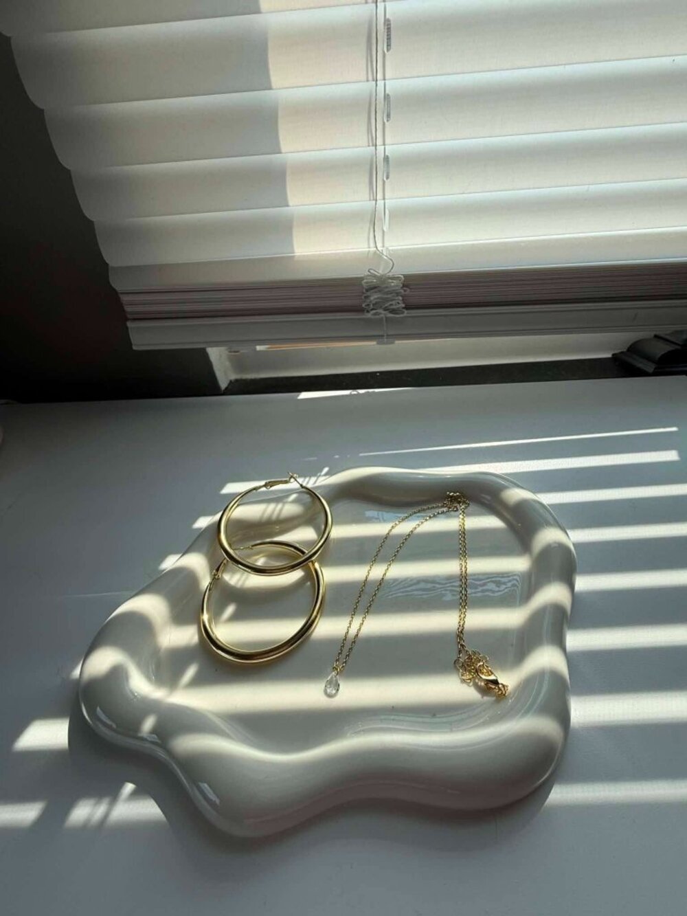 Gold Hoop Earrings & Dainty Diamond Necklace